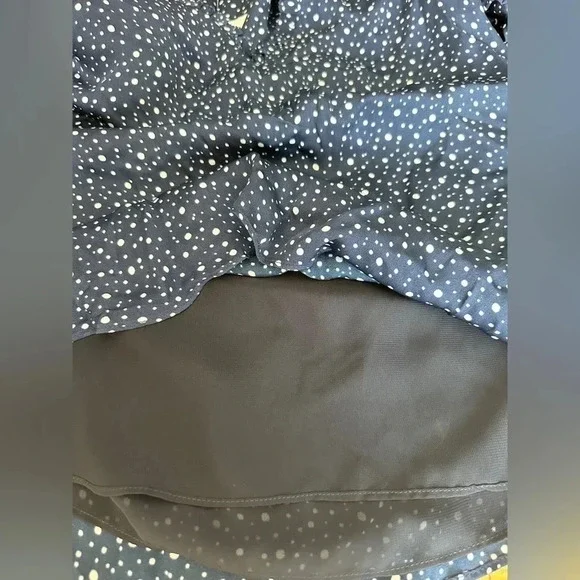 Ecru Blue Double Ruffle Sleeve V Neck‎ Polka Dot Career Top XS - Picture 6 of 6